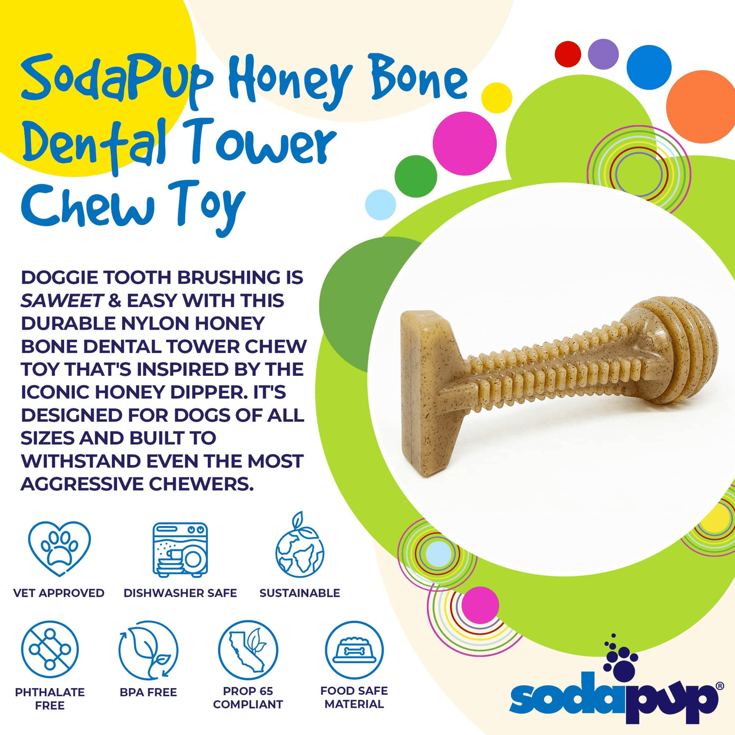 Honey Bone Dental Tower - Ultra Durable Chew Toy for Aggressive Chewers SodaPup