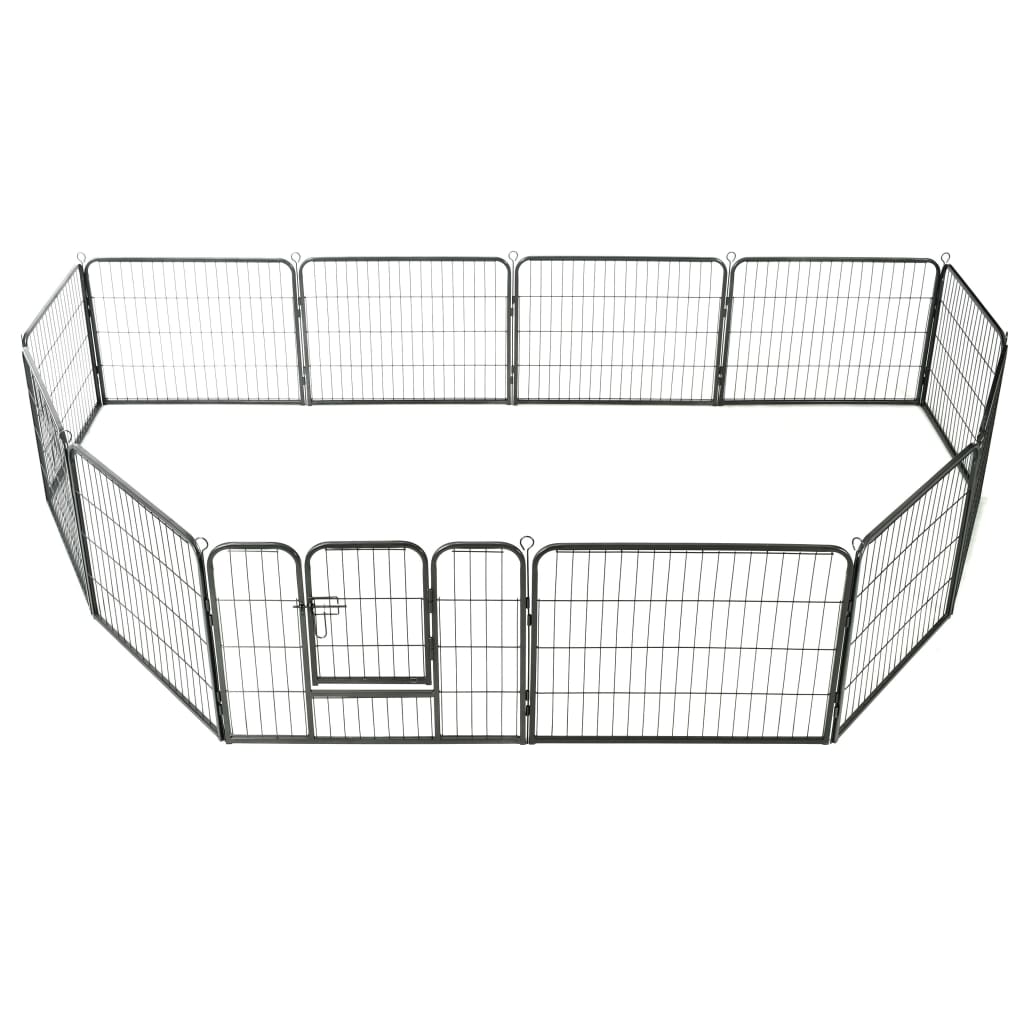 vidaXL Dog Playpen 12 Panels Steel 31.5"x23.6" Black VidaXL