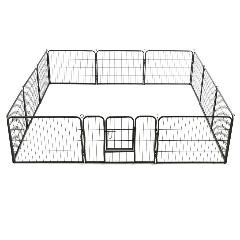 vidaXL Dog Playpen 12 Panels Steel 31.5"x23.6" Black VidaXL