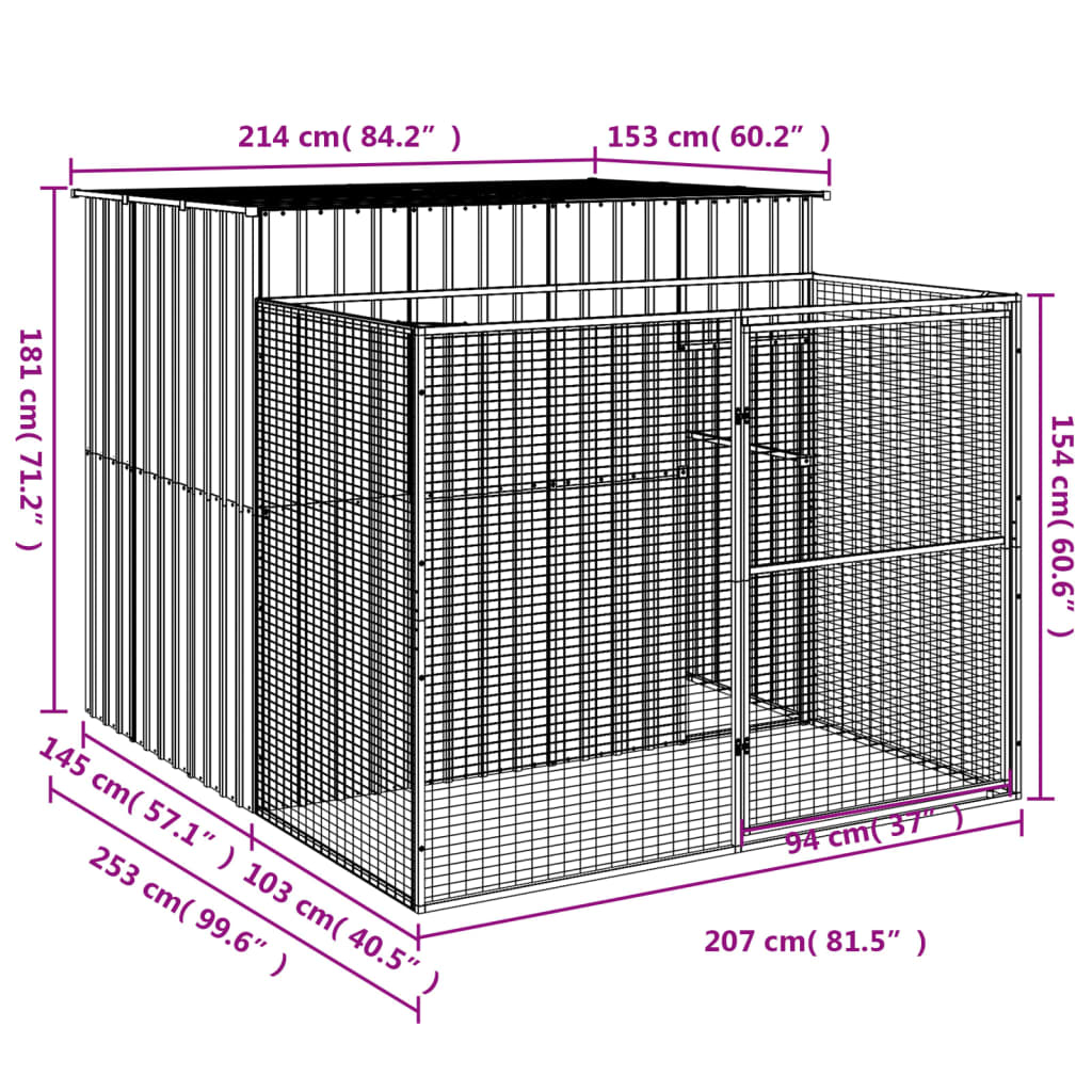 vidaXL Dog House Outdoor Dog Kennel Animal Cage with Roof Galvanized Steel VidaXL