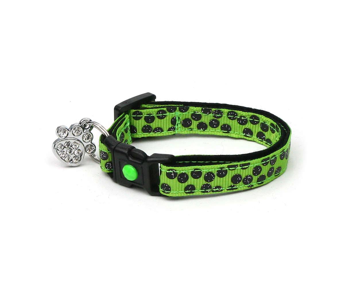 Black Dots on Bright Green Cat Collar Pugs2Persians