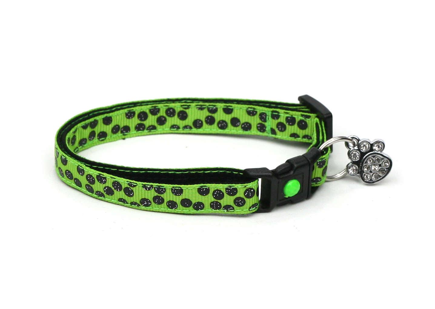 Black Dots on Bright Green Cat Collar Pugs2Persians