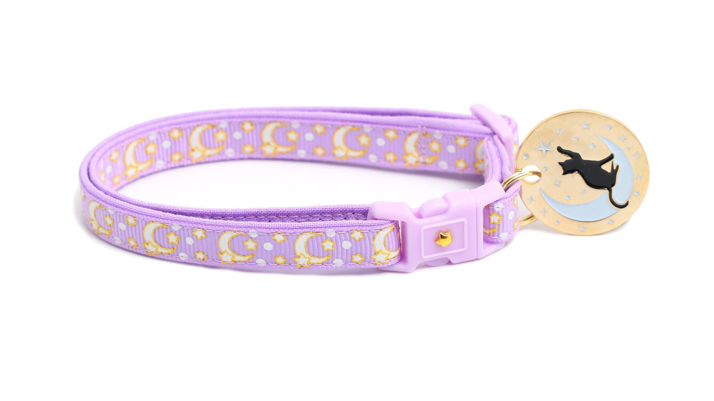 Gold Moons and Stars on Pastel Purple Cat Collar Pugs2Persians