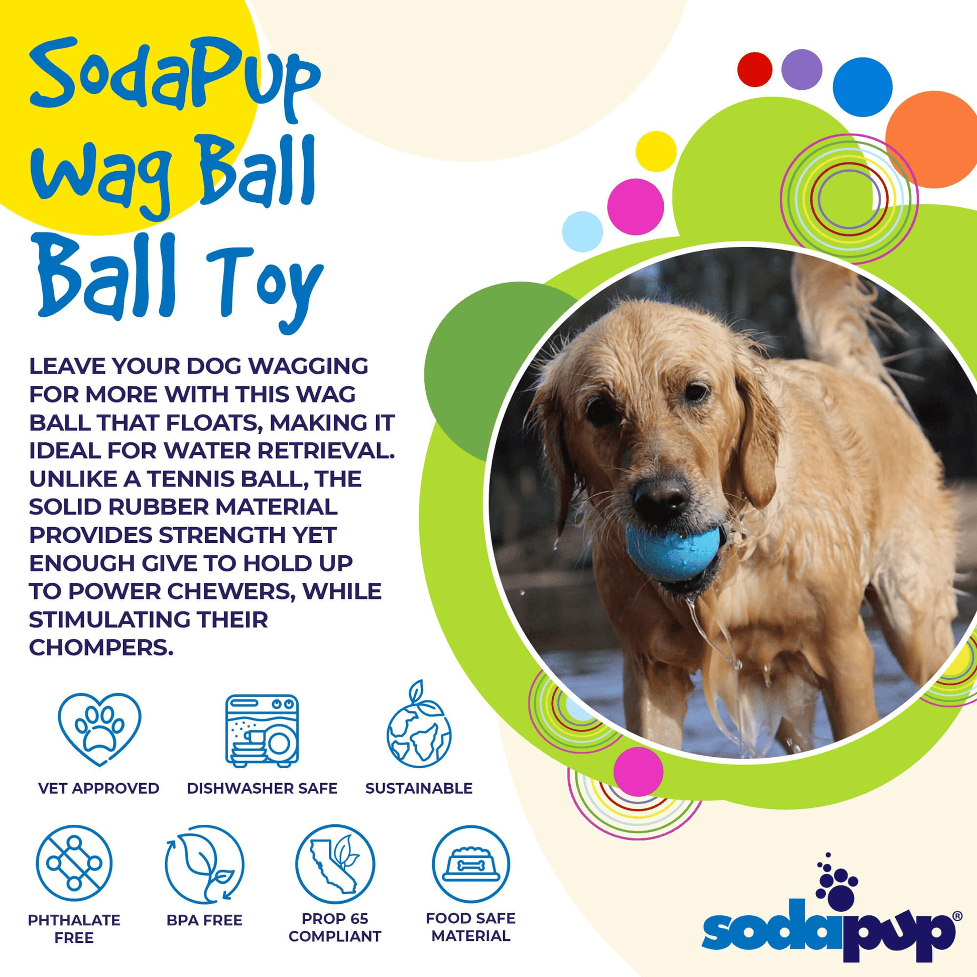 SP Wag Ultra-Durable Floating Rubber Ball for Power Chewers SodaPup