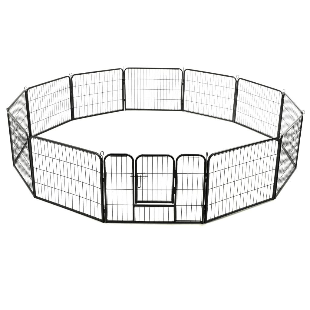 vidaXL Dog Playpen 12 Panels Steel 31.5"x23.6" Black VidaXL