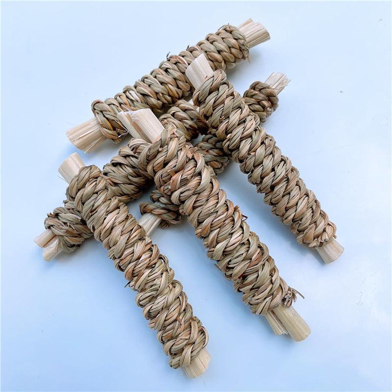 Bamboo Bliss Straw Molar Toy - Natural Water Grass And Sweet Bamboo Small Pet Grinding Toy Dog Hugs Cat