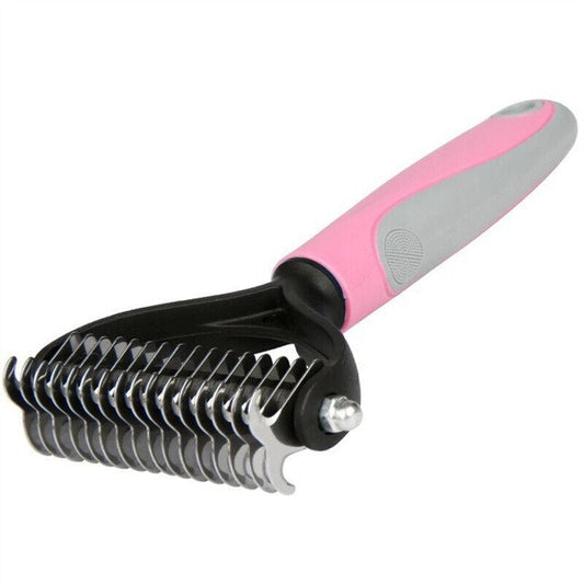 Grooming Brush For Pet Dog Cat Deshedding Tool Rake Comb Fur Remover Reduce 2-Side Dematting Tool For Dogs Cats Pets Grooming Brush Double Sided Shedding And Dematting Undercoat Rake Hair Removal Comb Dog Hugs Cat