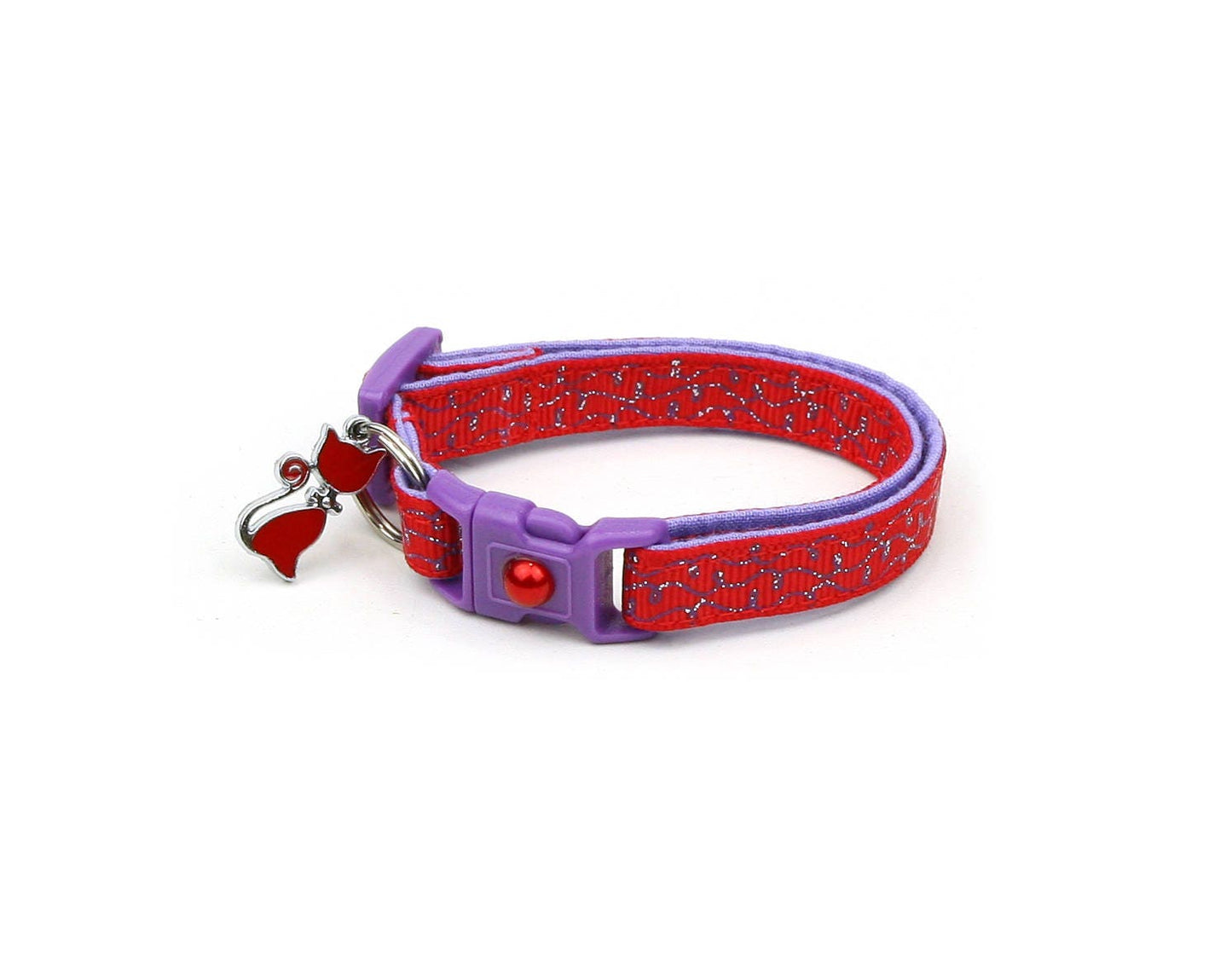 Purple Squiggles on Red Cat Collar Pugs2Persians
