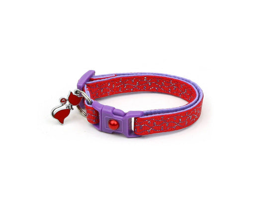 Purple Squiggles on Red Cat Collar Pugs2Persians