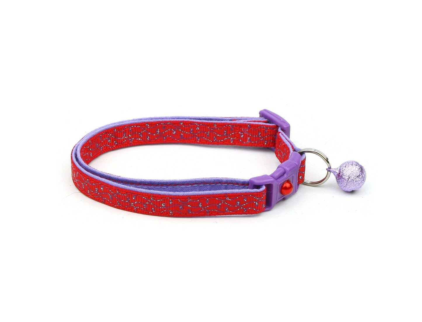 Purple Squiggles on Red Cat Collar Pugs2Persians