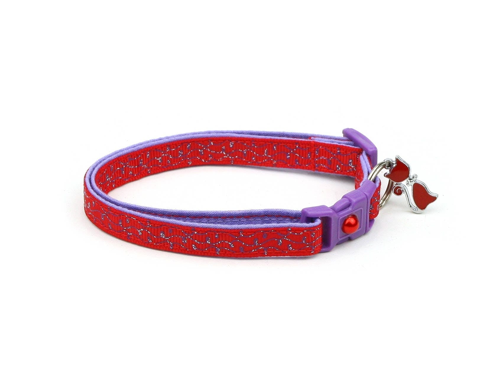 Purple Squiggles on Red Cat Collar Pugs2Persians