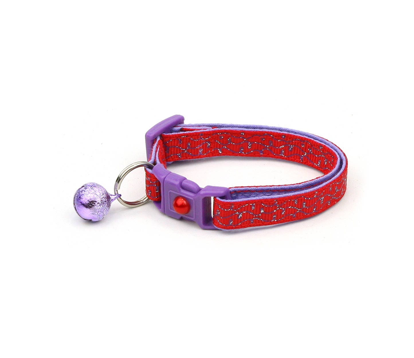 Purple Squiggles on Red Cat Collar Pugs2Persians