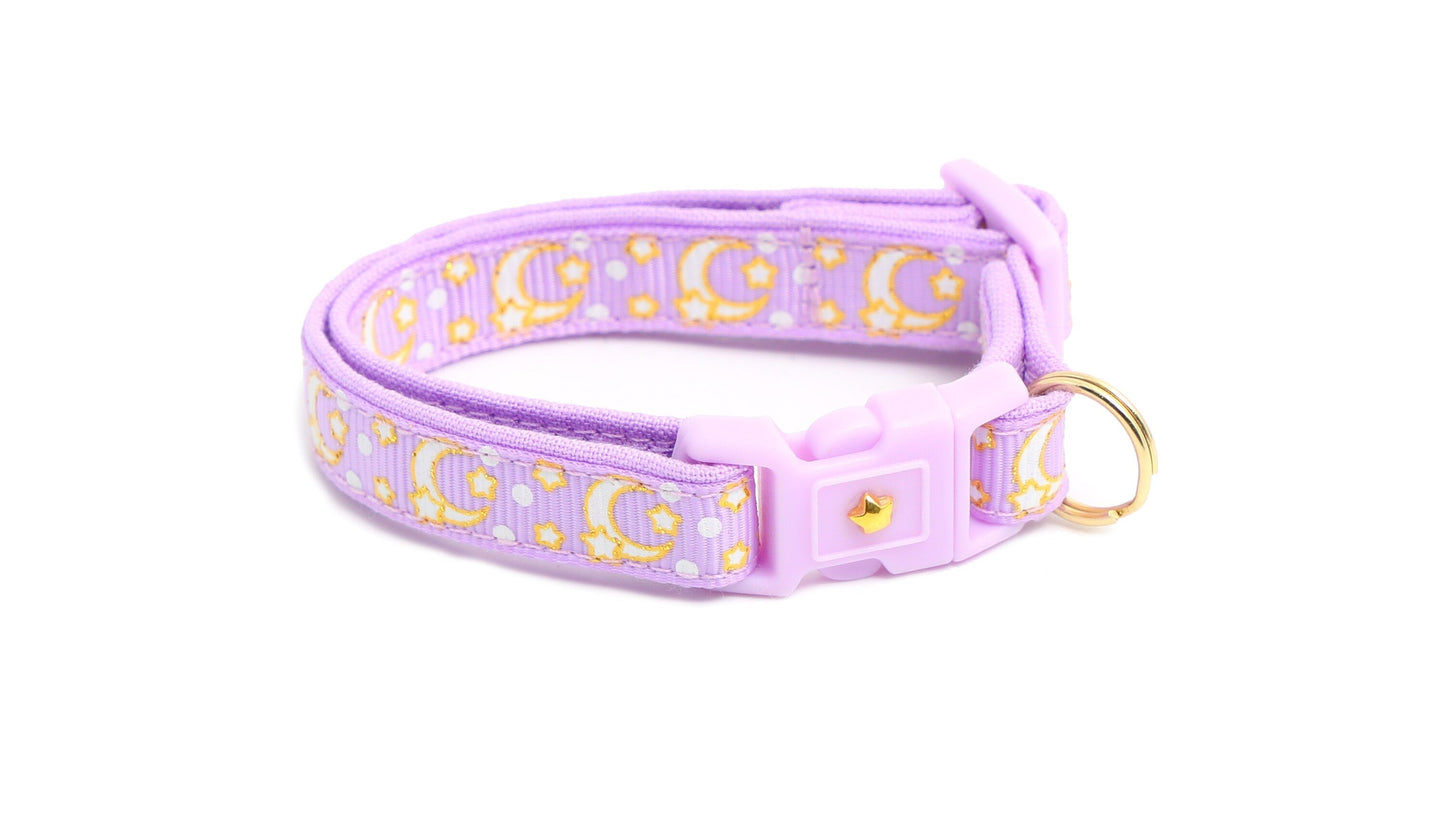 Gold Moons and Stars on Pastel Purple Cat Collar Pugs2Persians