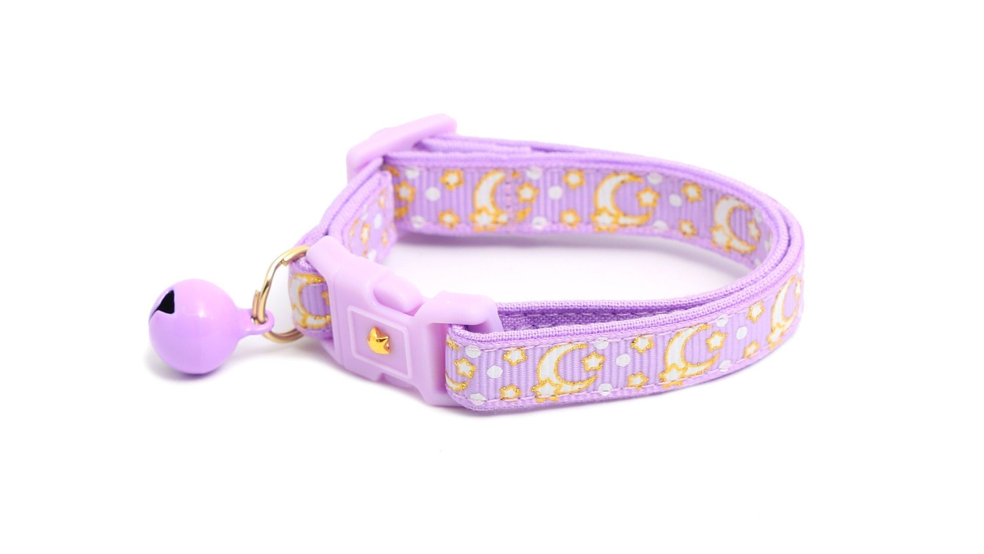 Gold Moons and Stars on Pastel Purple Cat Collar Pugs2Persians