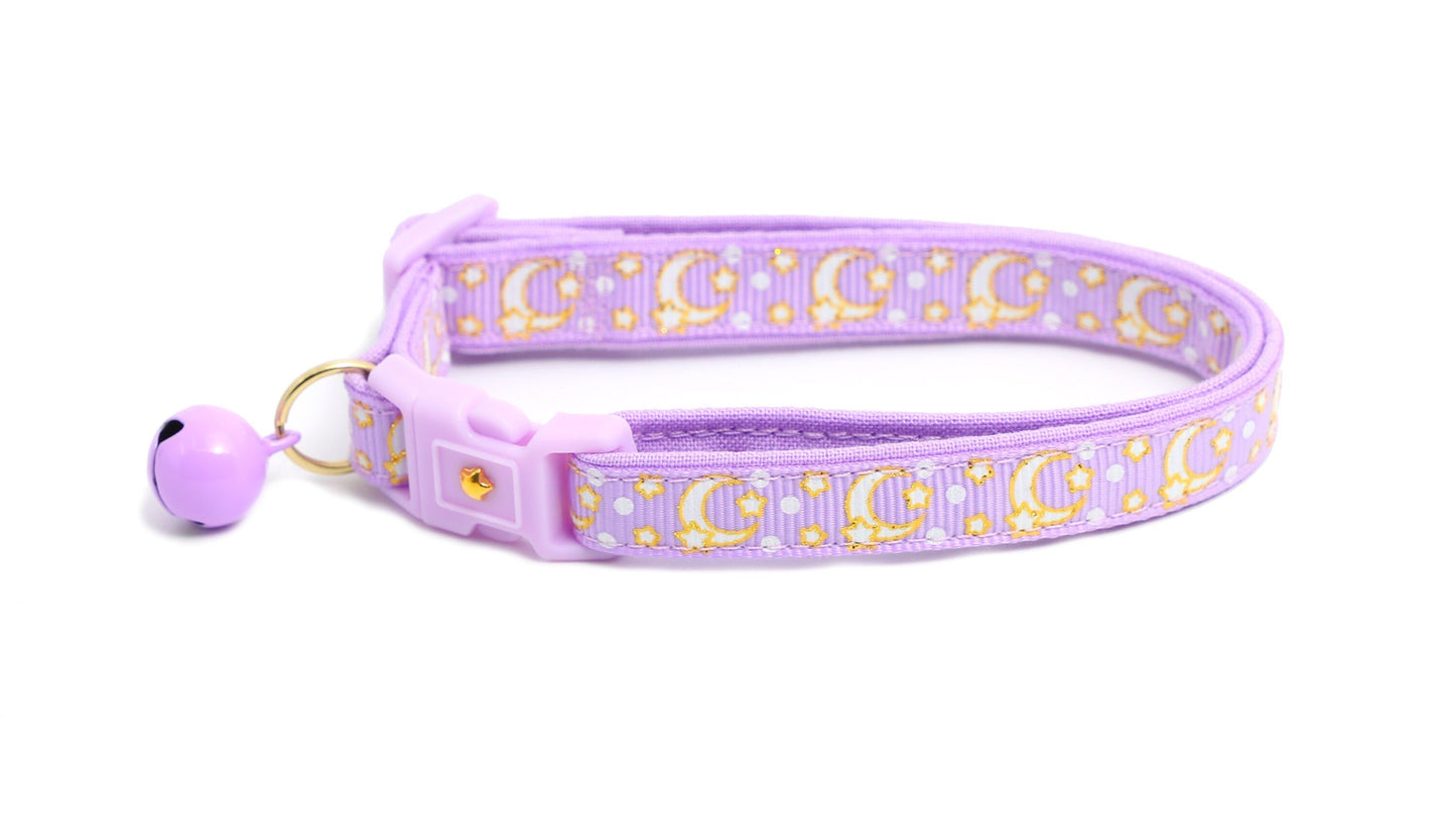 Gold Moons and Stars on Pastel Purple Cat Collar Pugs2Persians