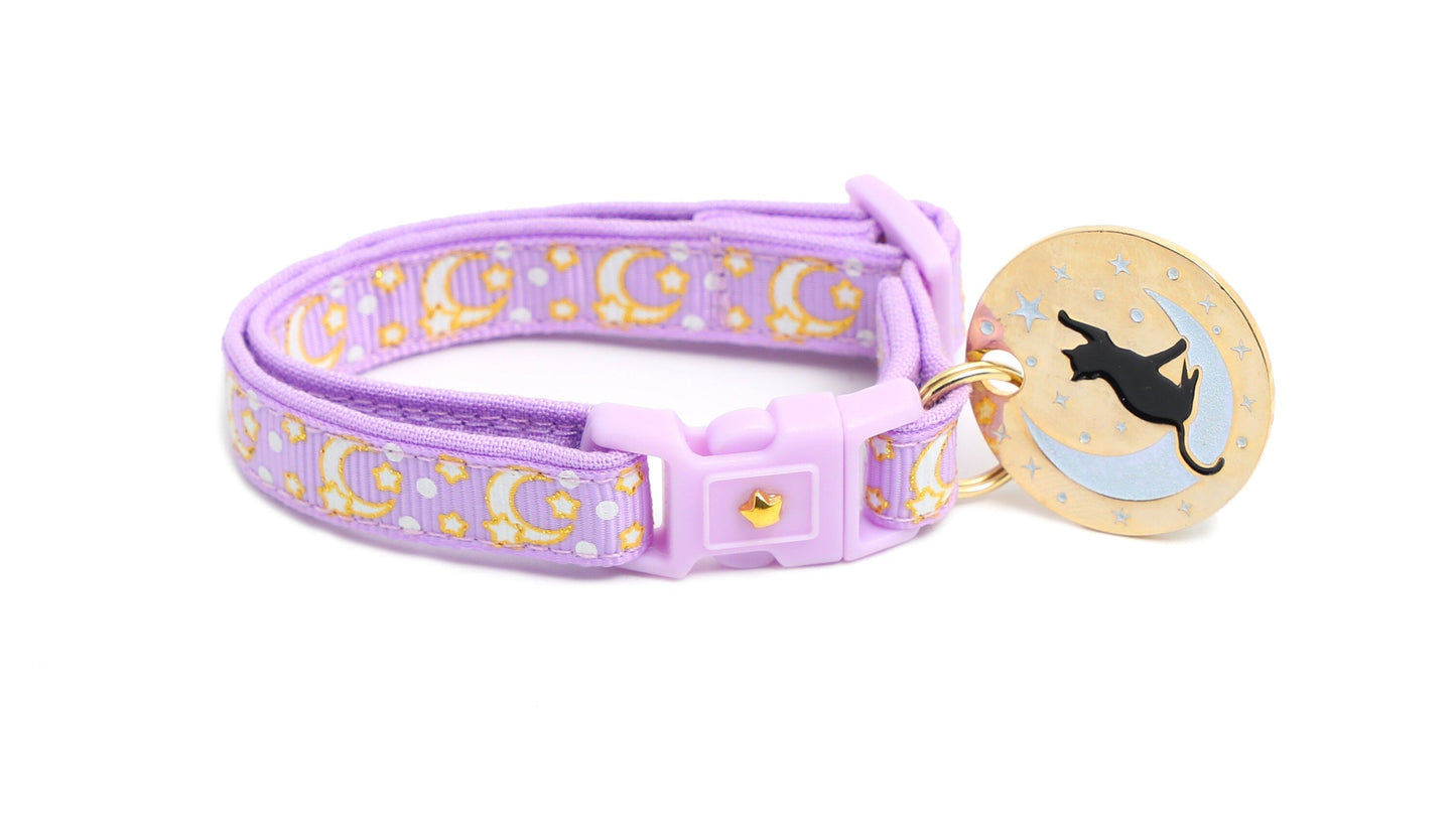 Gold Moons and Stars on Pastel Purple Cat Collar Pugs2Persians