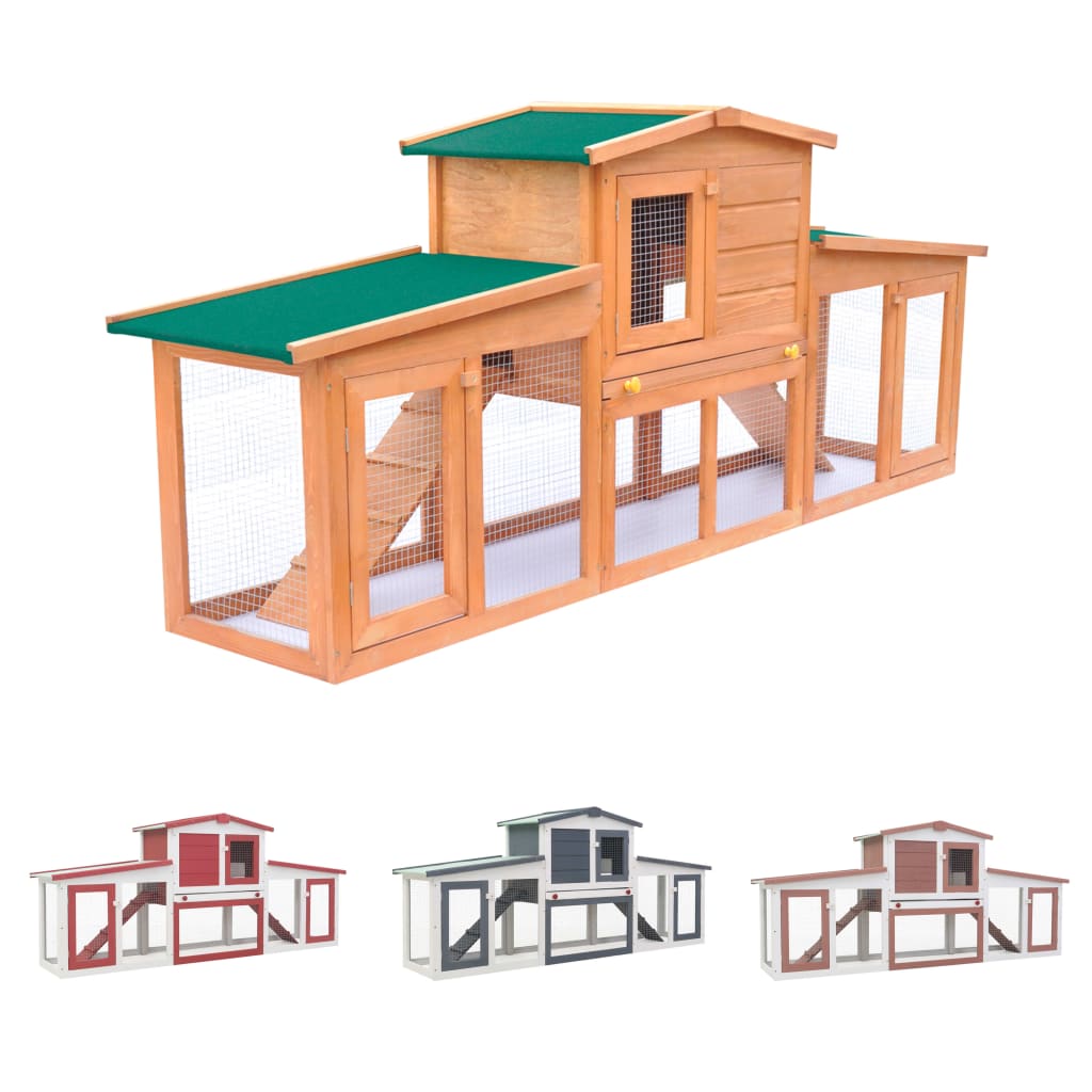 vidaXL Rabbit Hutch Bunny Cage with Pull Out Tray and Ramp Solid Pine Wood VidaXL