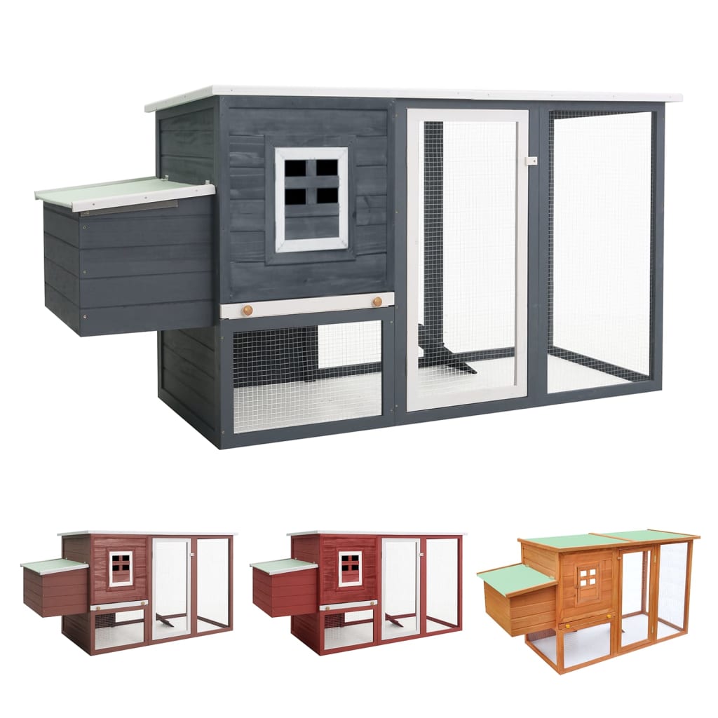 vidaXL Chicken Coop and Run Hen House with Nesting Box and Ramp Solid Wood VidaXL